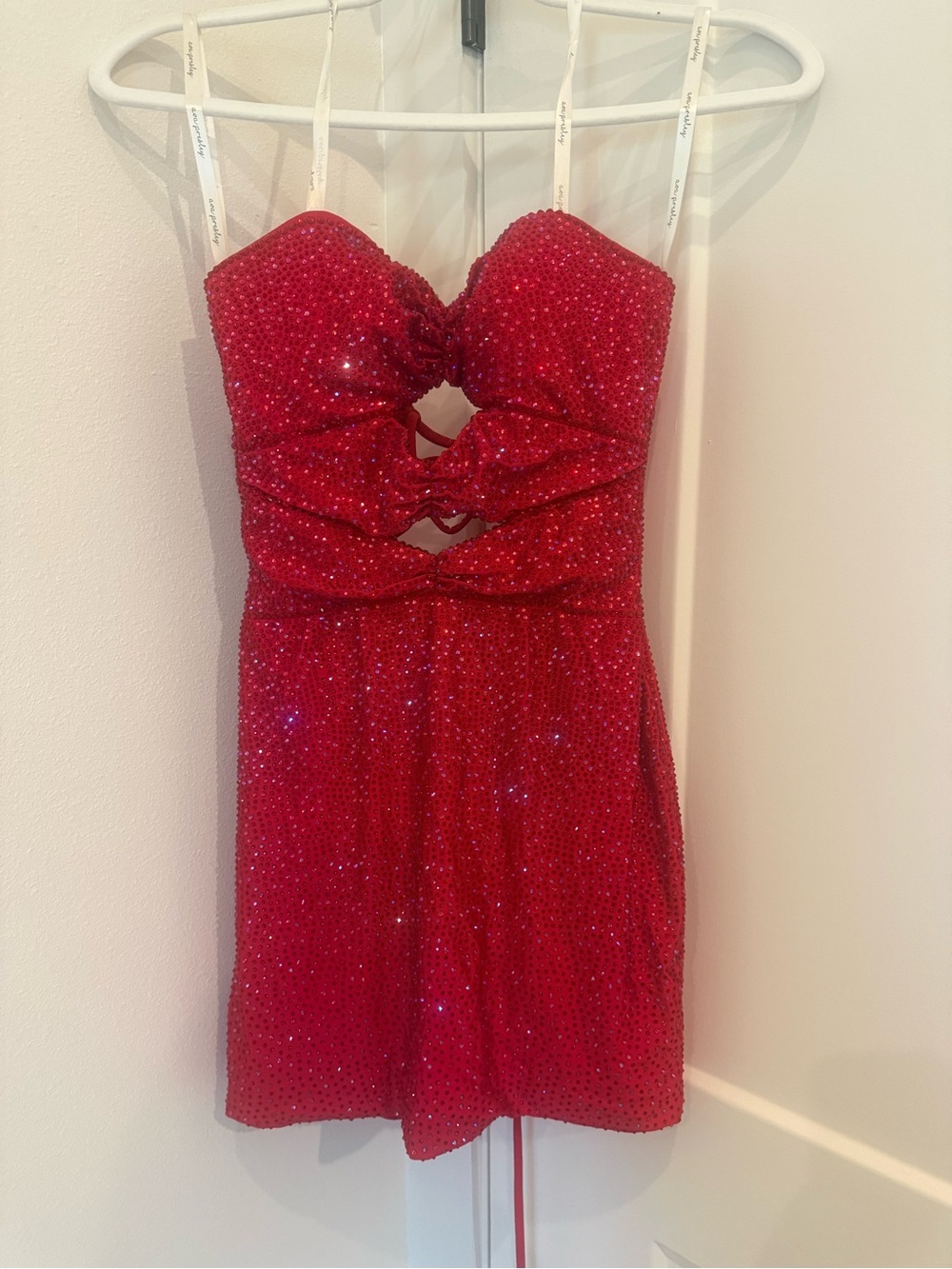 Teen Girls' Red Sequin Party Dress with Sweetheart Bodice